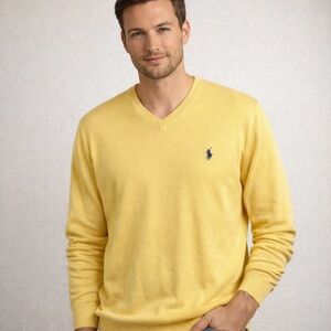 Polo by Ralph Lauren Men’s Med Pima Cotton Yellow V-Neck Sweater Classic‎ Style